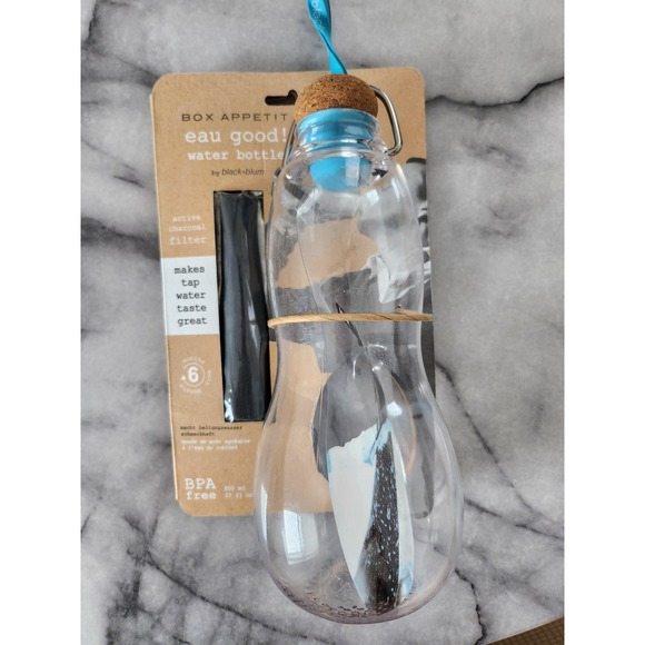 Black+Blum Eau Good! Water Bottle 800ml 27oz BPA Free Charcoal Filter Clear Blue - Picture 1 of 3